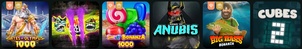 GoldenRoo Bonus Buy games including Gates of Olympus 1000, Sweet Bonanza 1000, Hand of Anubis and Big Bass Bonanza