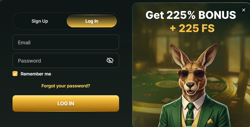 GoldenRoo Casino Login Form