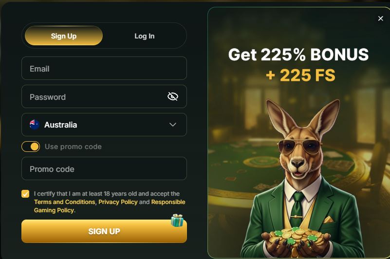 GoldenRoo AU Casino registration Form